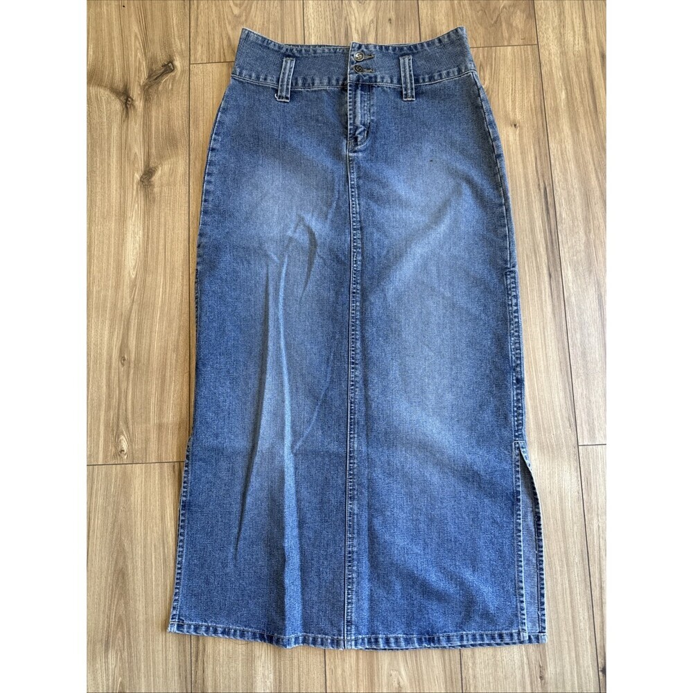 Vtg Y2k Squeeze Stephen Hardy Denim Skirt Sz 5/6 Side Slits Indie Grunge